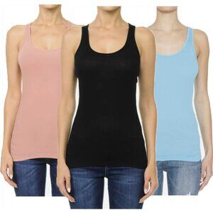 LOT OF 3 NWOT Ambiance Racerback Ribbed Women's Tank Tops / Multi-Colors / LG
